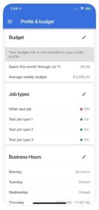 mobile local service ads budget page