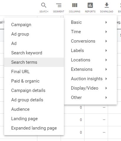 navigate to search terms report