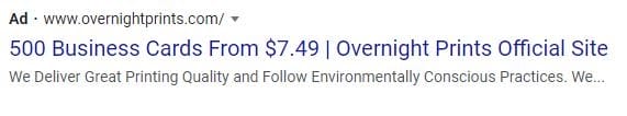overnightprints ppc ad example