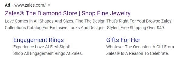 ppc ad copy example zales