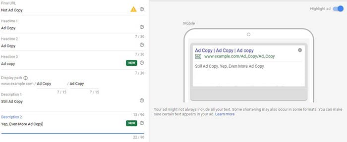 PPC Glossary Google Ad Copy