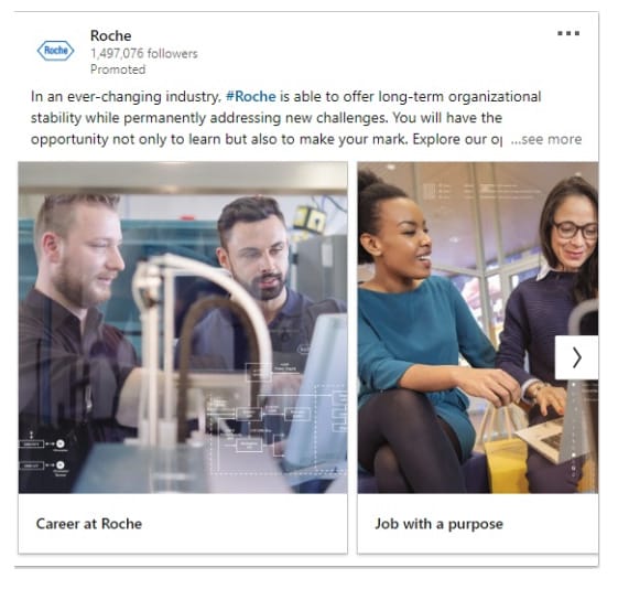 Roche LinkedIn ad example carousel ad