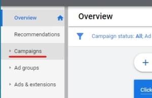Select Campaigns from Google Ads menu