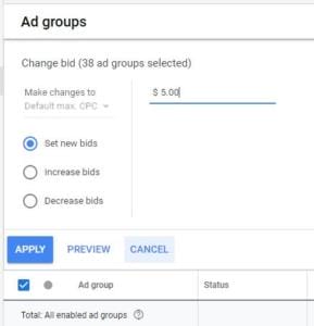 selecting all ad groups