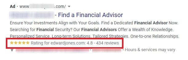 google ads campaign settings ad extension seller rating