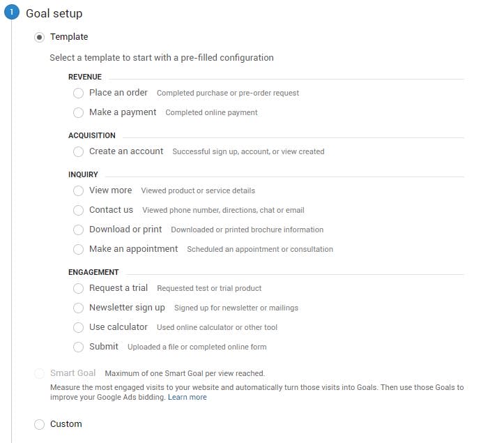 setting up google analytics goals 1