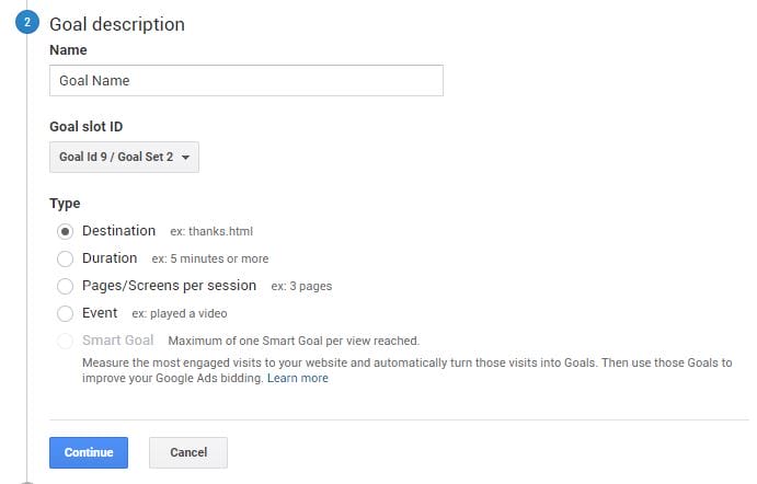 setting up google analytics goals 2