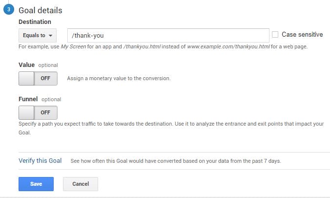 setting up google analytics goals 3