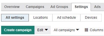 Settings in Microsoft Advertising