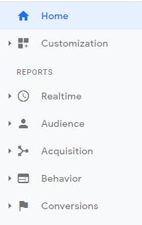 Side Bar of Google Analytics