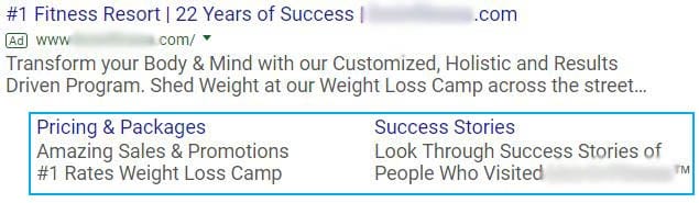 sitelink ad extension example