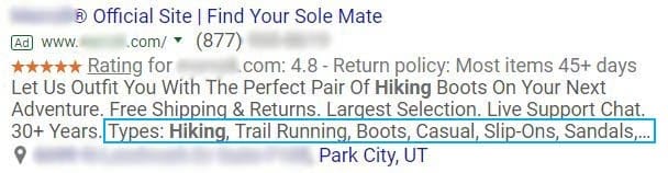 structured snippet extension example