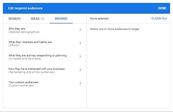 Targeting audiences options