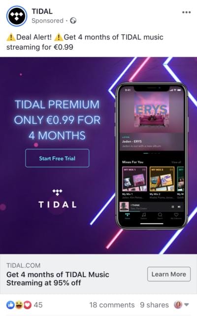 tidal facebook ad