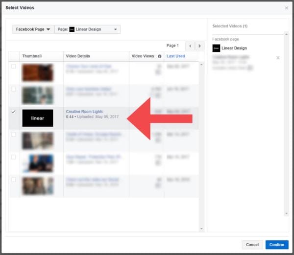 Video Engagement Custom Audience Select Video