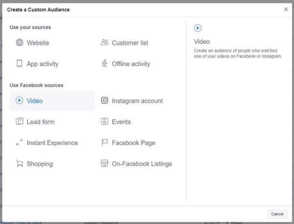 video engagement facebook custom audience
