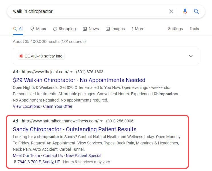 Ad missing search intent