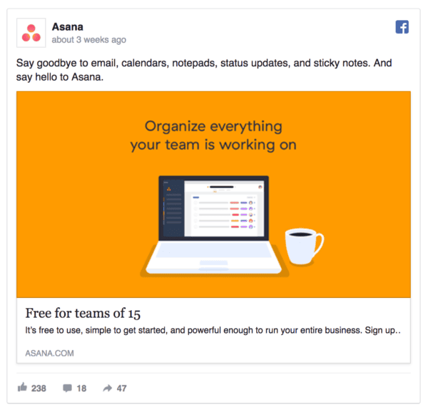 asana facebook ad