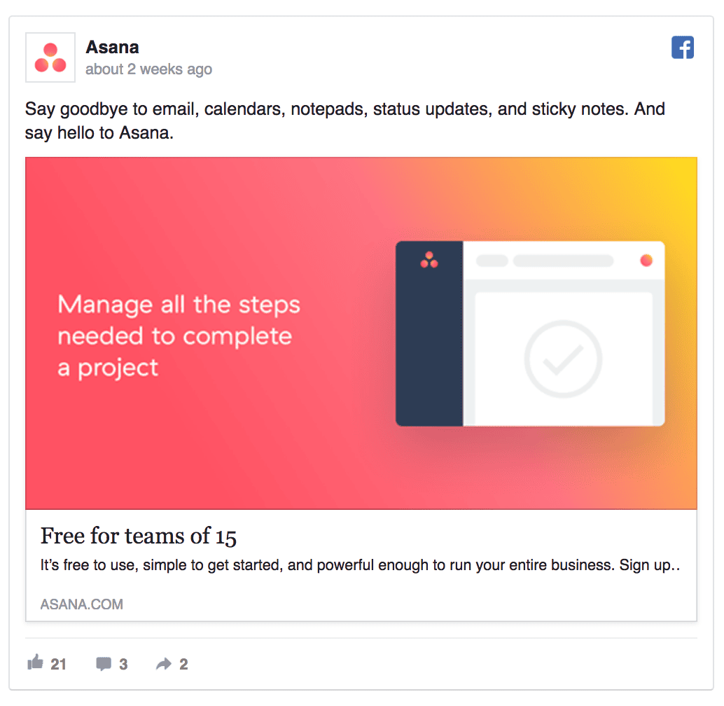 asana facebook ad copy