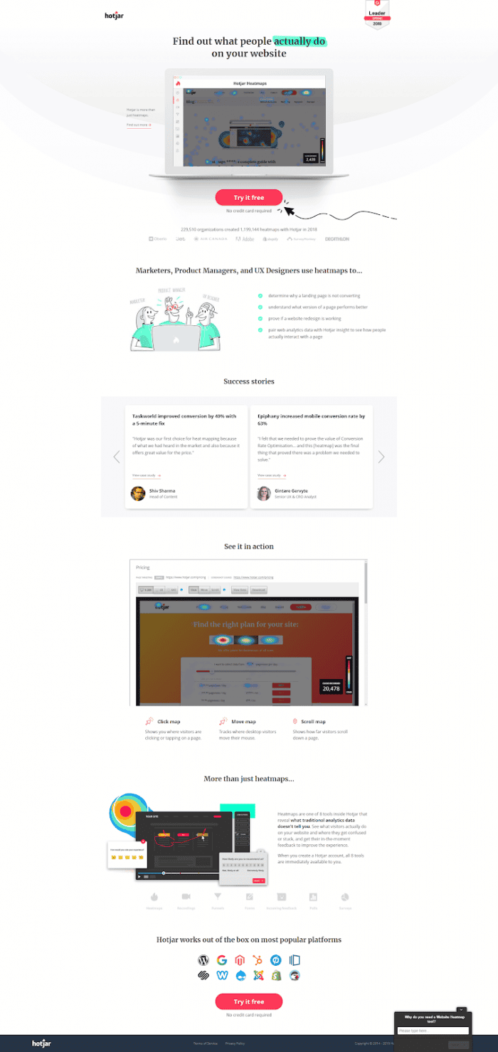 Best Landing Page Hotjar