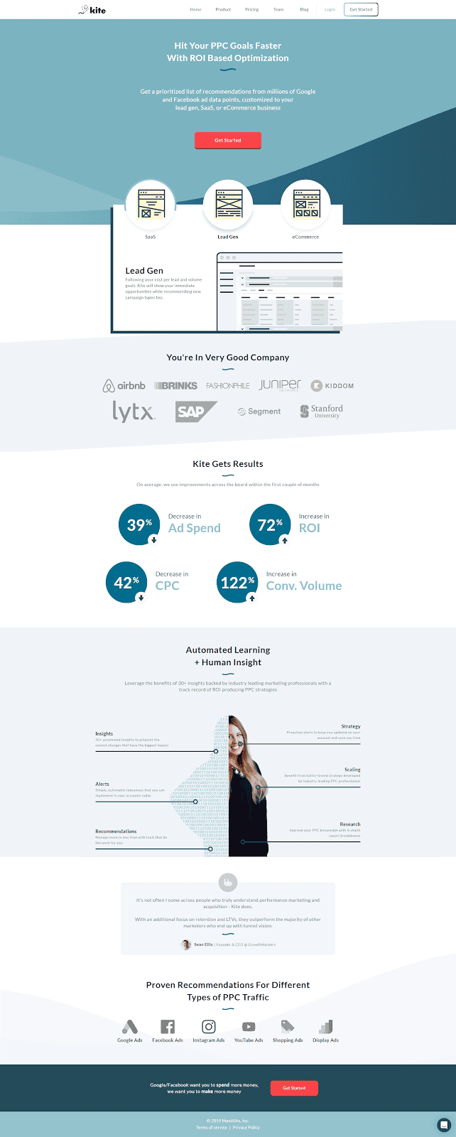 Best Landing Page Kite example
