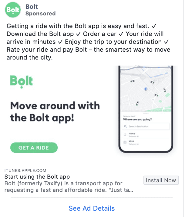 bolt facebok ad