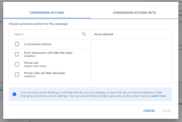 conversion actions in Google Ads