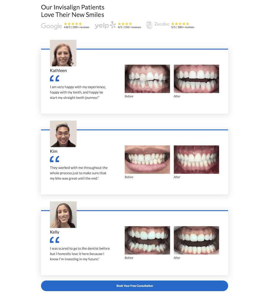 Dental landing page social proof
