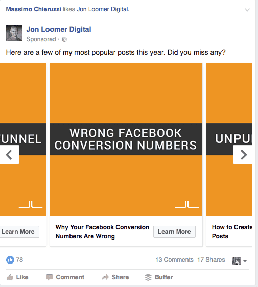 Facebook ad for content