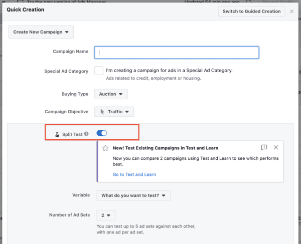 facebook ads split testing
