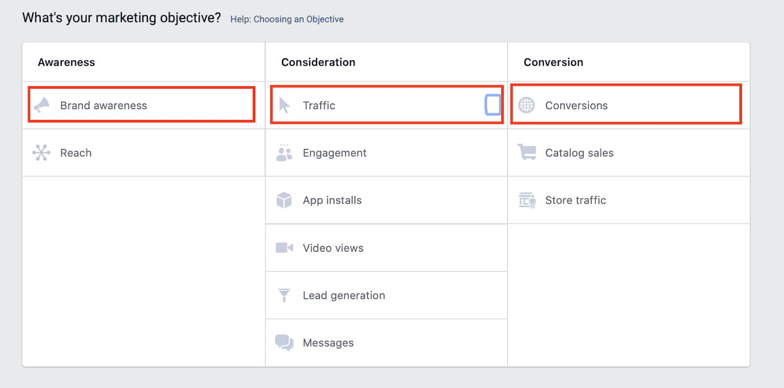 facebook campaign objectives