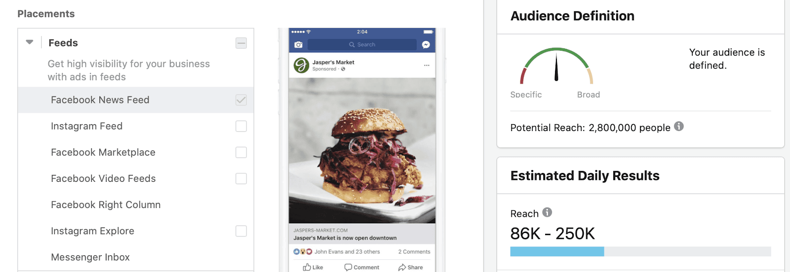 facebook feed targetting