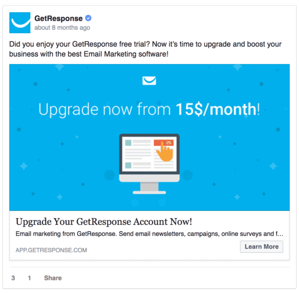 GetResponse facebook ad