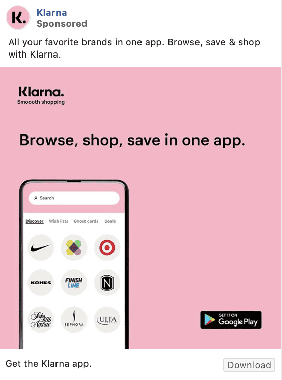 klarna facebook ad