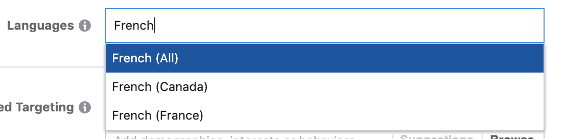 Language facebook ad targeting