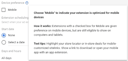 create google ad extensions 7 mobile-checked extension preference