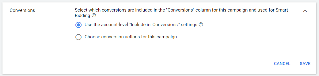 google ads campaign settings conversions