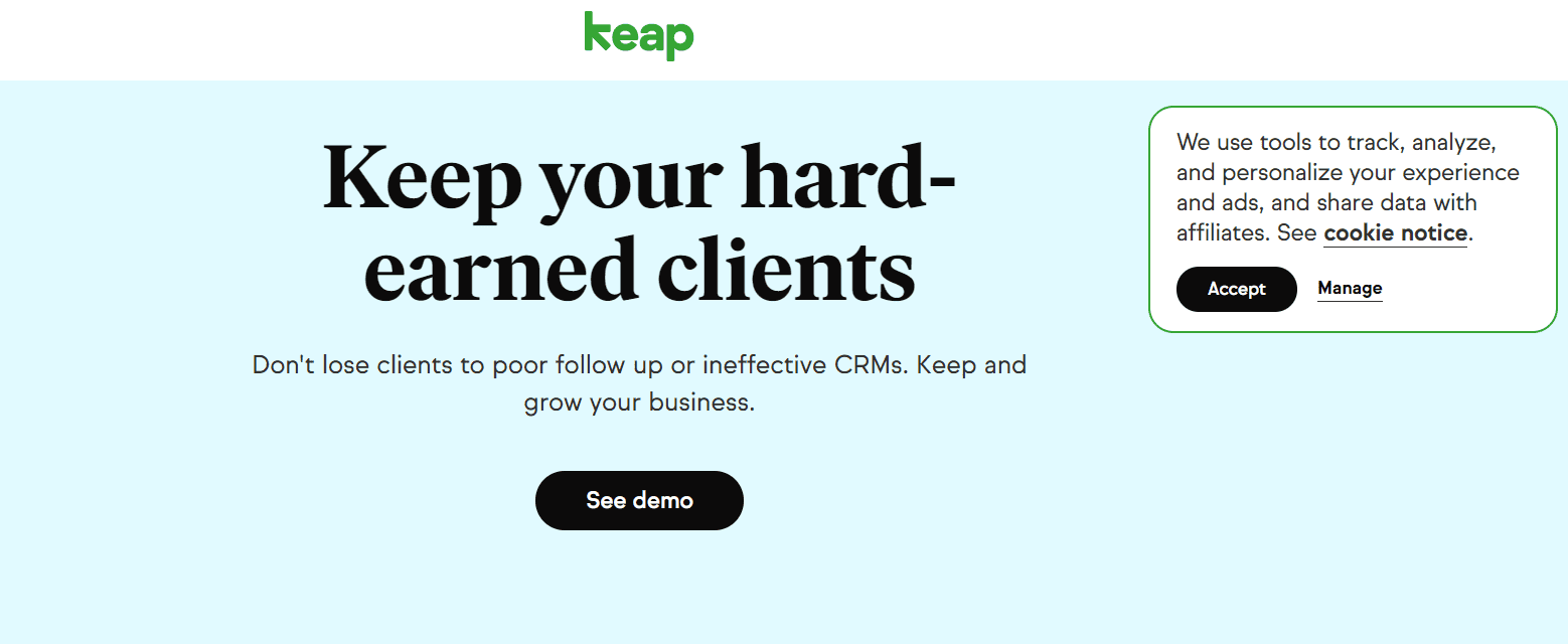 keap landing page example