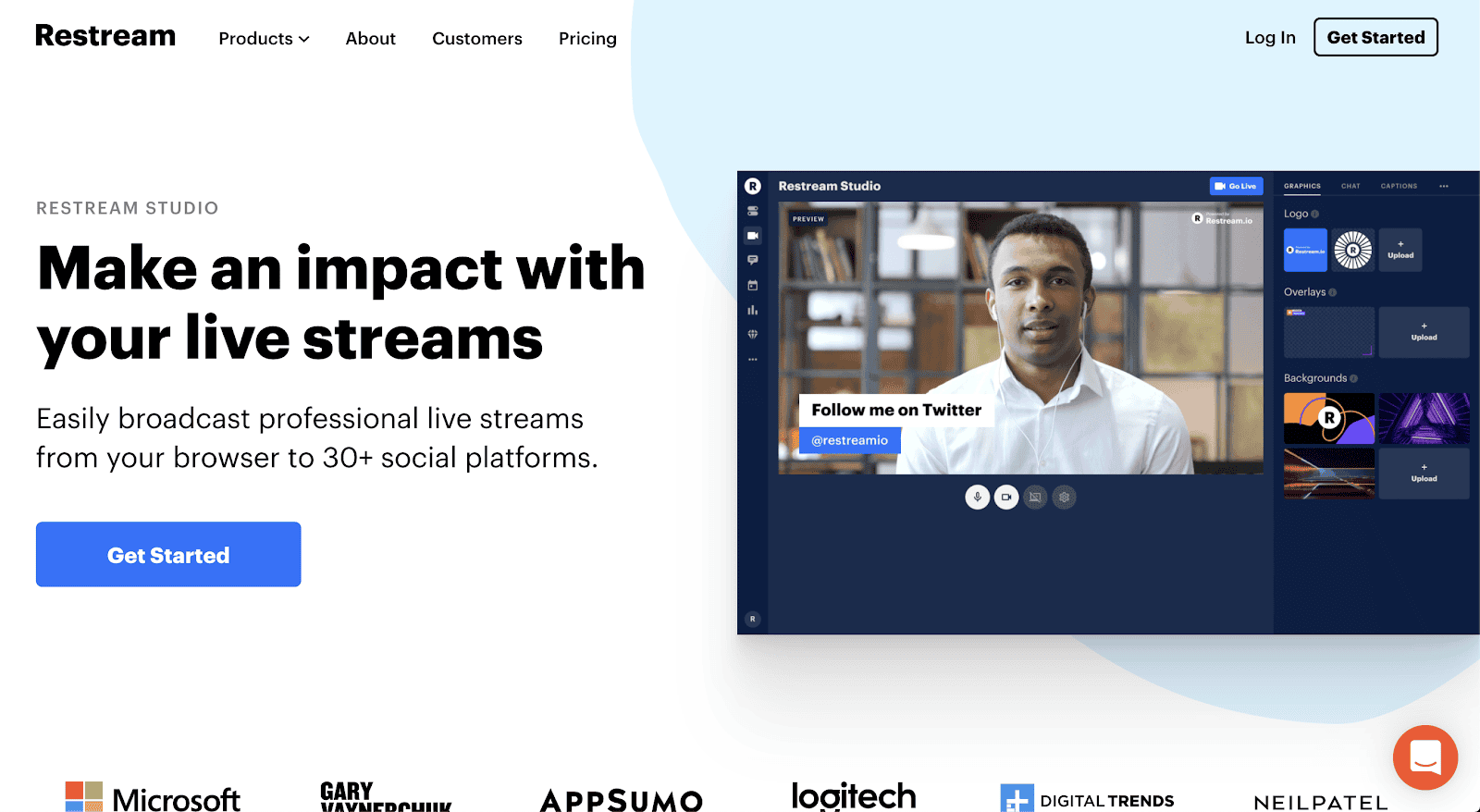 restream landing page