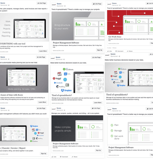 scoro facebook ad ab tests