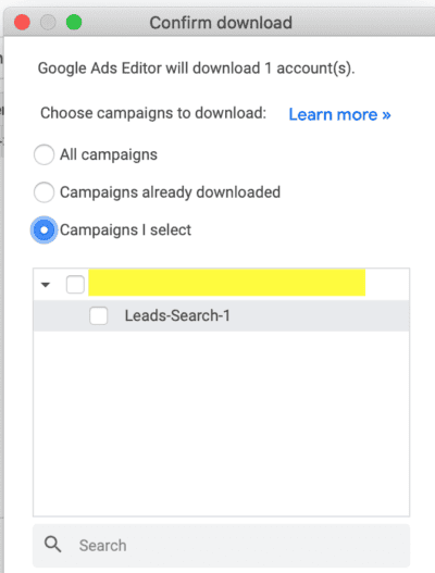 Downloading Accounts Google Ads Editor