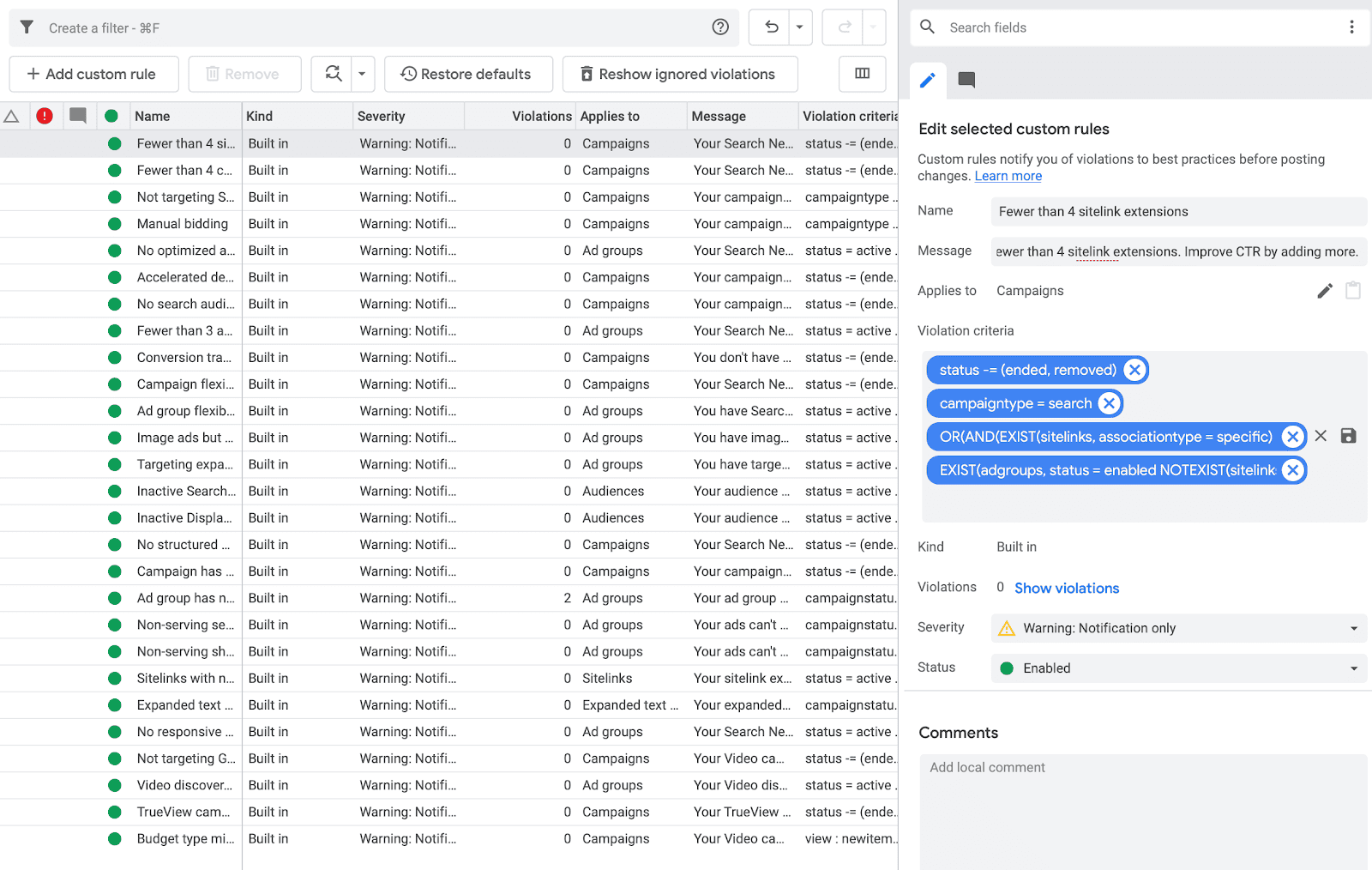 Setting Rules Google Ads Editor