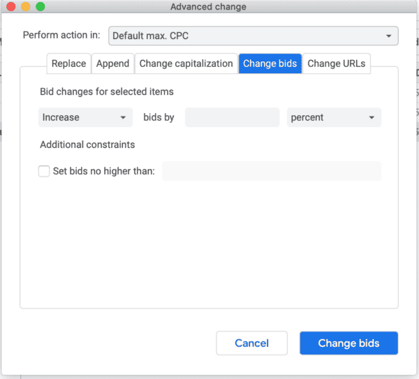 bulk bid changes google ads editor