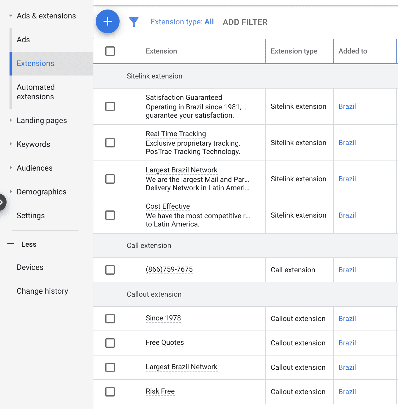 filtering callout extensions