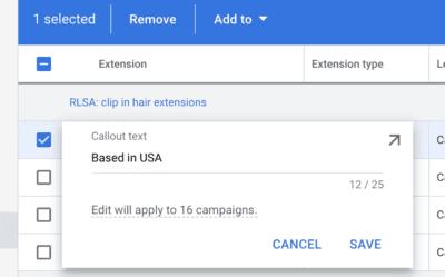 Edit callout extension text