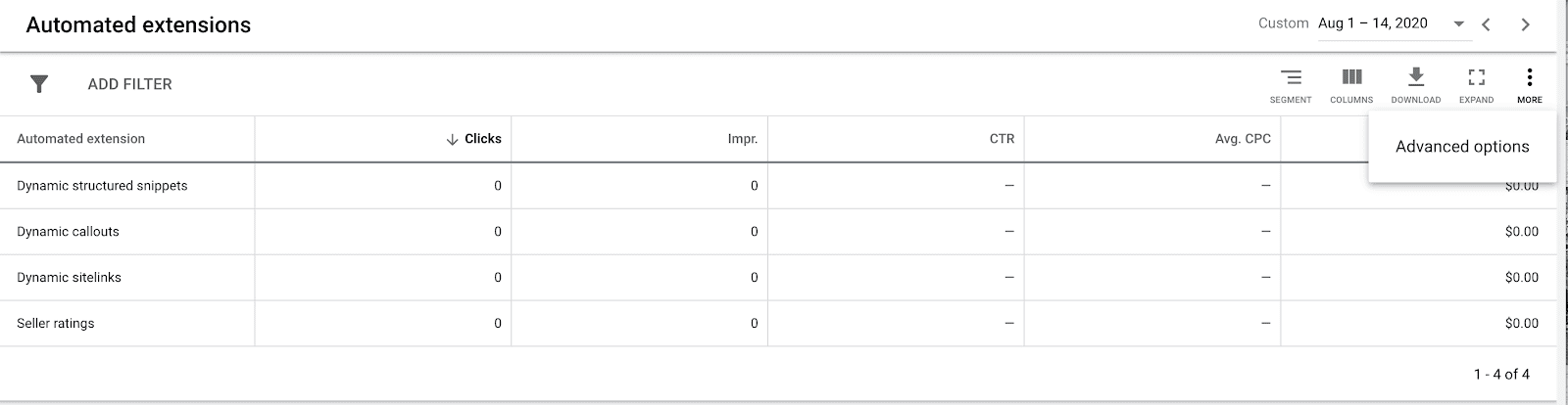advanced options for automated extensions