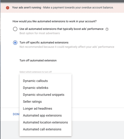 turning off automated extensions