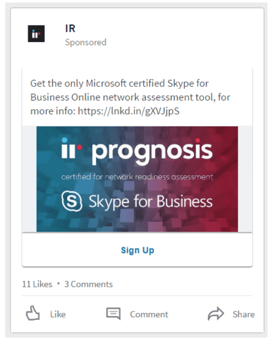 IR LinkedIn ad example single image ad