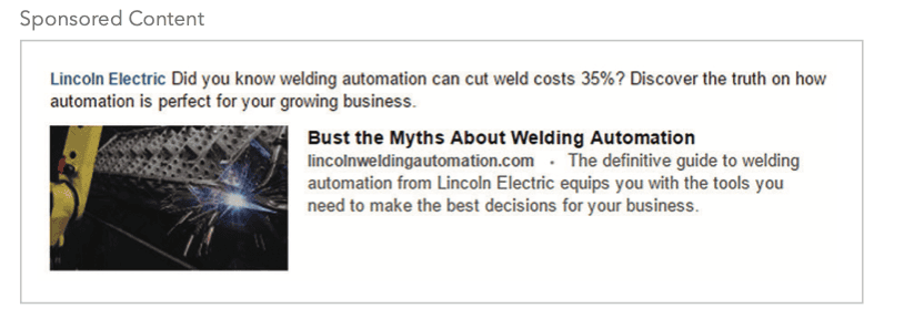 Lincoln Electric LinkedIn ad example single image ad