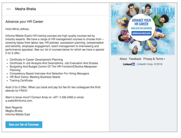 Informa LinkedIn Inmail Ad Example